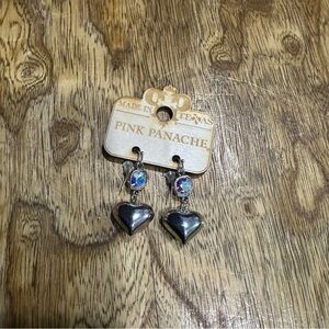 New Pink Panache silver puffy heart earrings with iridescent swavorskis